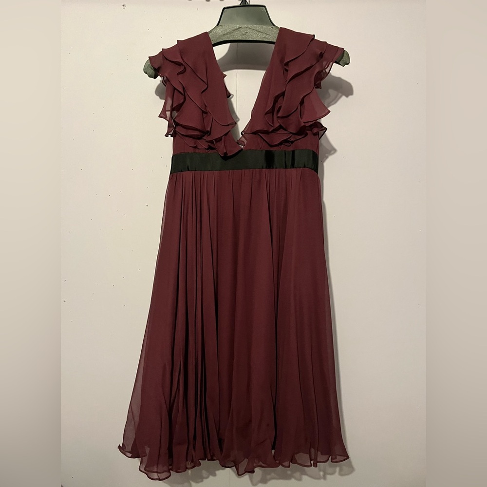 Marchesa Notte Ruffled V-Neck Dress - Picture 4 of 12